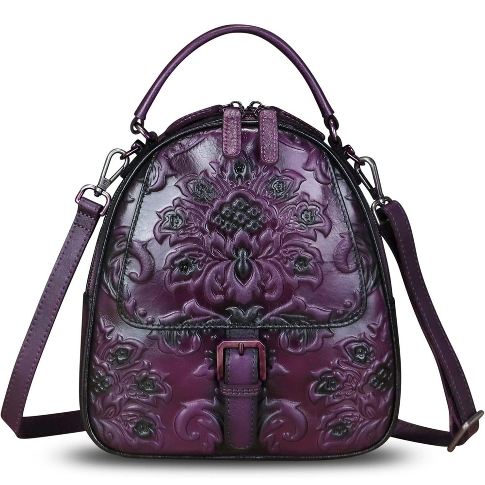 Genuine Leather Backpack Crossbody Shoulder Bag Vintage Rucksack B)